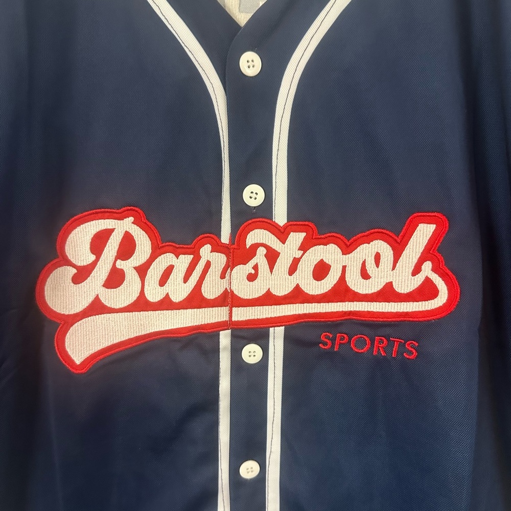 Barstool Sports Baseball Jersey Men’s Size Large Blue Button Up Heavy Duty - Picture 3 of 9